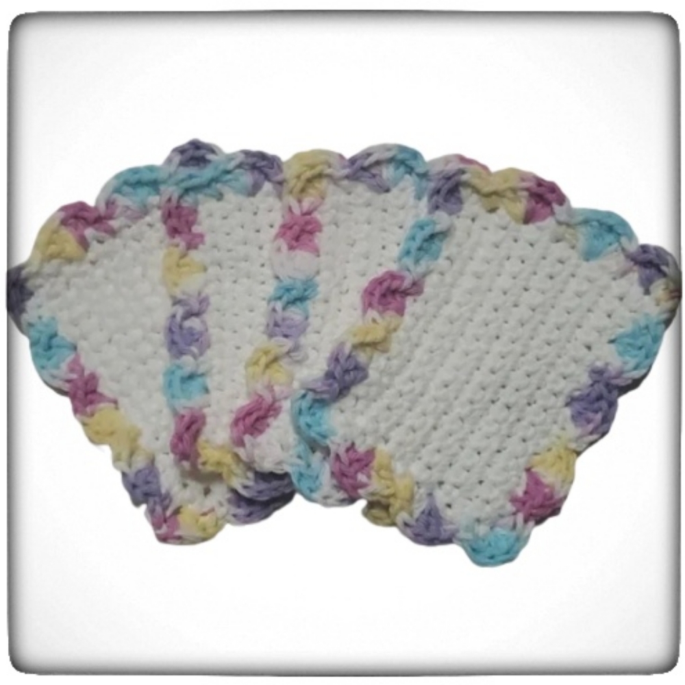 Fancy Handmade Reusable Cotton Sponges-Set of 4-White Spring Multi Color Pastels